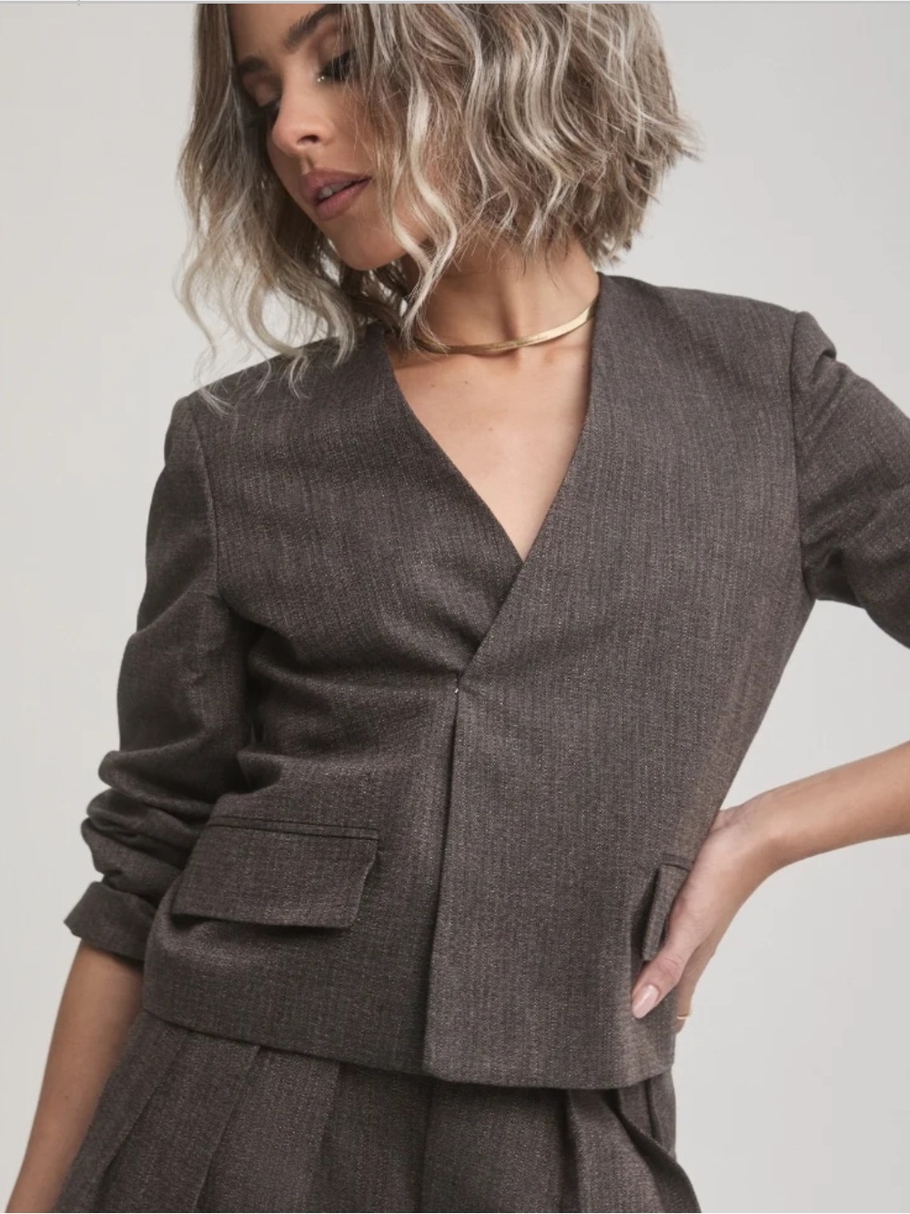 Zara Brown Pinstripe Open-Front Blazer